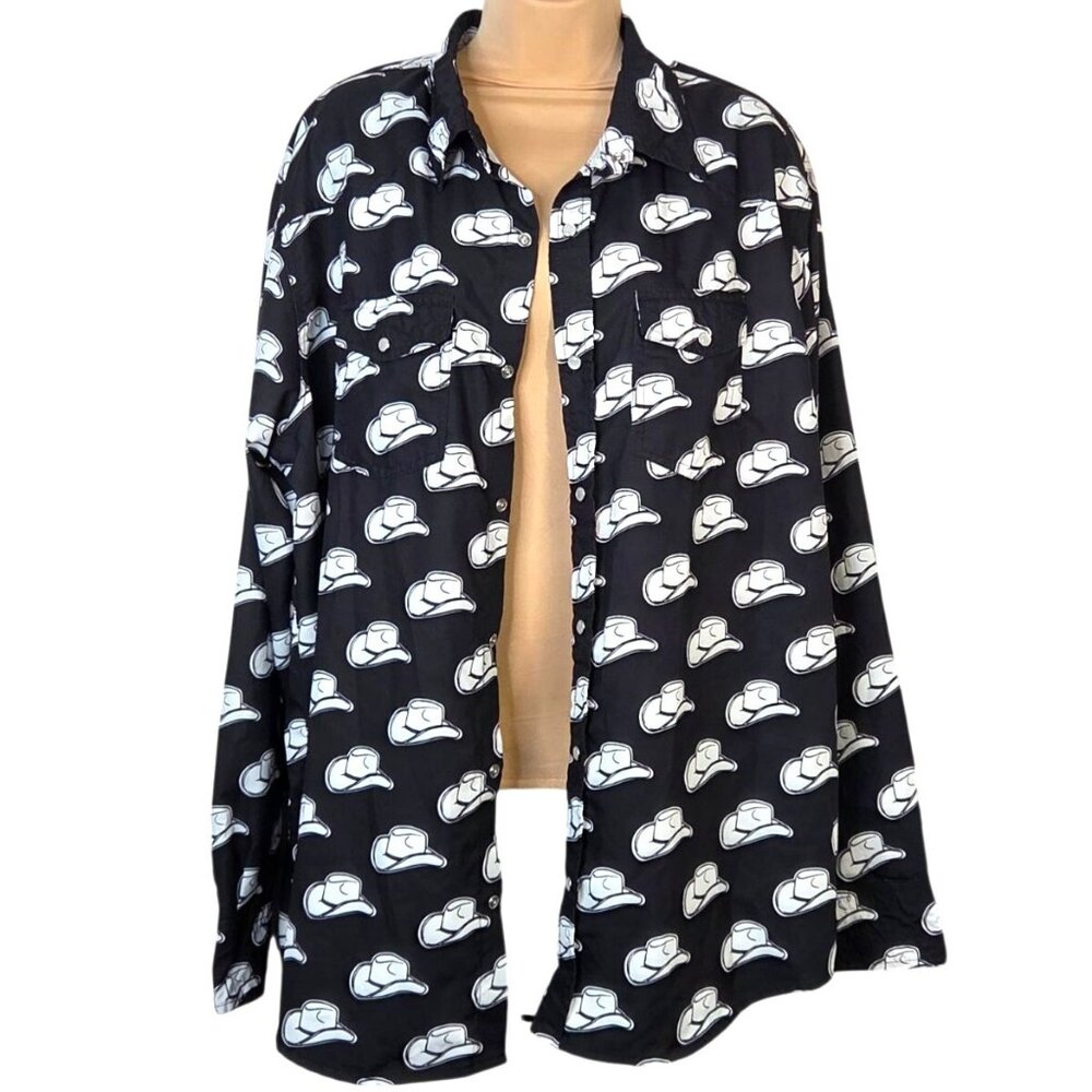 The American West 3XL Cowboy Hat Print Button-Up Shirt - Picture 3 of 7